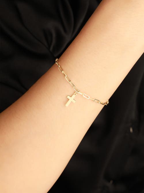Devata Cross Charm With Paperclip Chain Bracelet In Gold