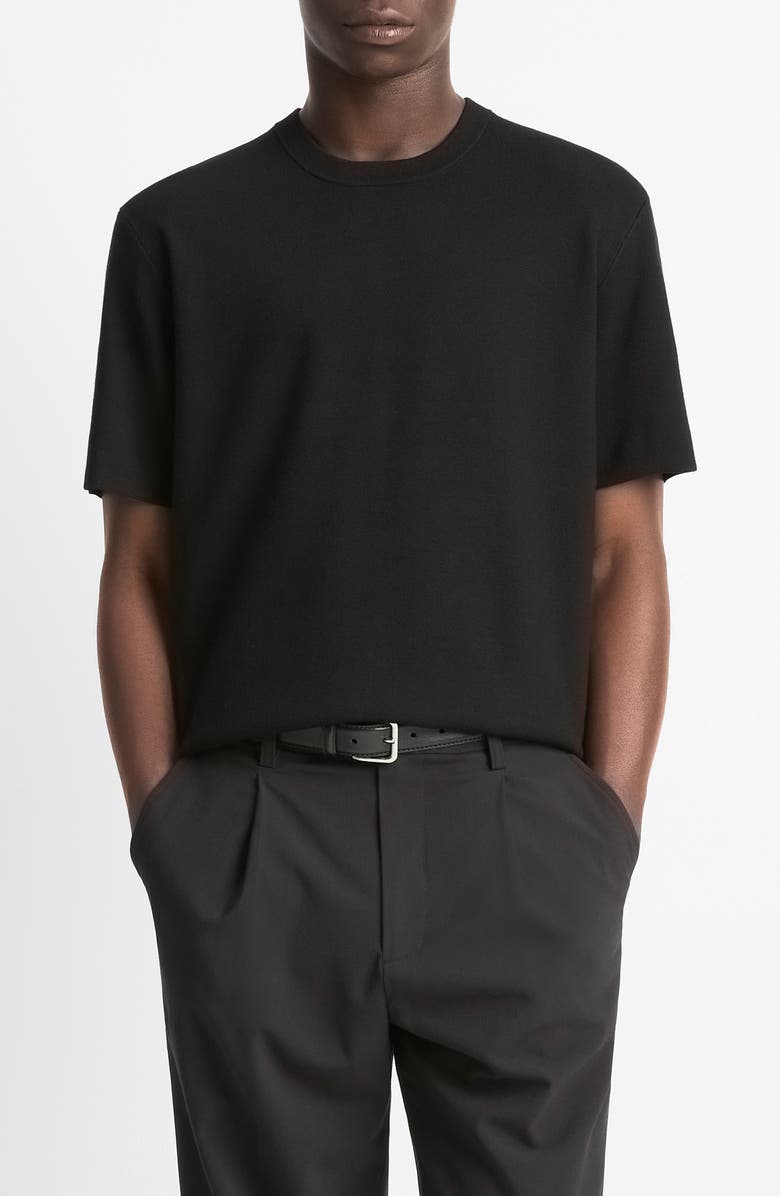 Vince Milano Short Sleeve Crewneck Sweater, Main, color, Black