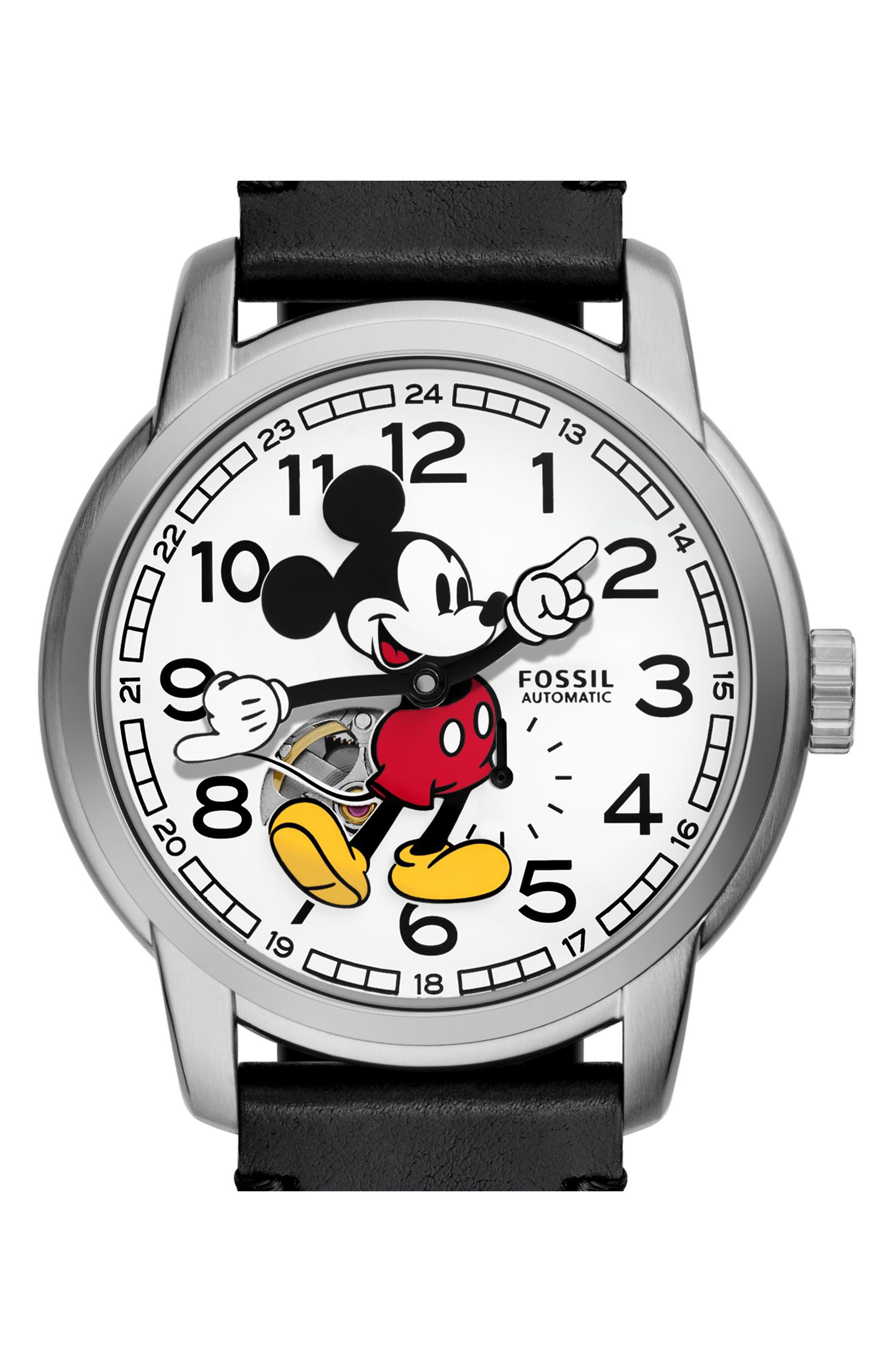 x Disney Classic Disney Mickey Mouse Leather Strap Watch | Nordstrom