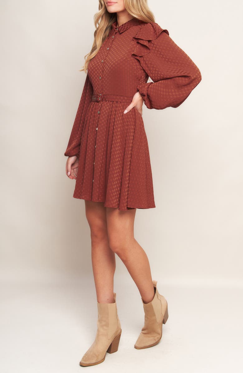 FLYING TOMATO Solid Long Sleeve Minidress, Alternate, color, Brick