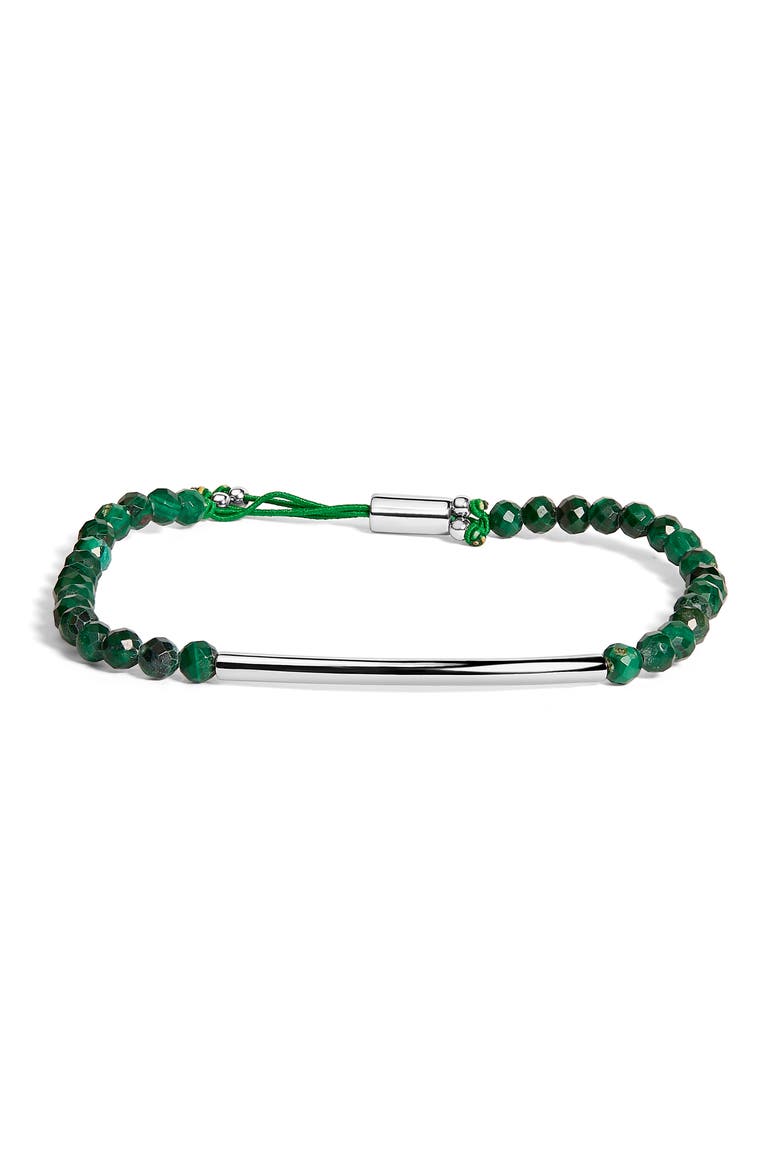 Sterling Silver Malachite Bead Station Bracelet with Bolo Clasp, Main, color, Silver