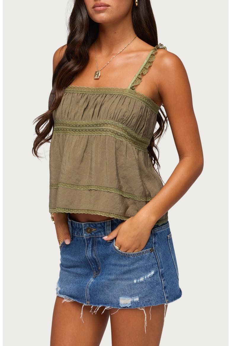 Mable Lace Trim Tiered Babydoll Tank, Alternate, color, OLIVE