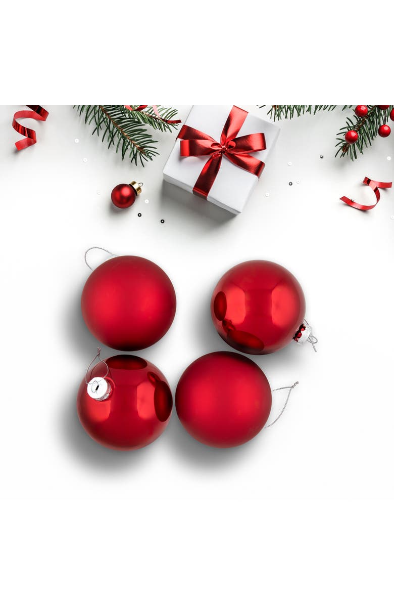 Northlight 2-Finish Christmas Glass Ball Ornaments - 4" (100mm) - Red - 4ct, Alternate, color, 