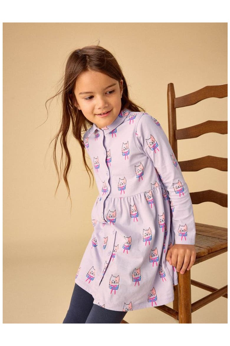 Collared Long Sleeve Shirtdress, Alternate, color, Bow Tie Cats