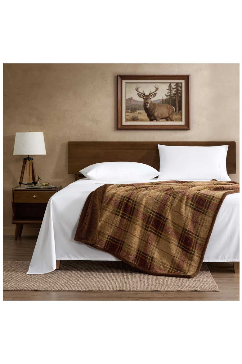 Holiday Plaid Microfiber Throw Blanket, Alternate, color, KHAKI/ MAROON/ GREEN