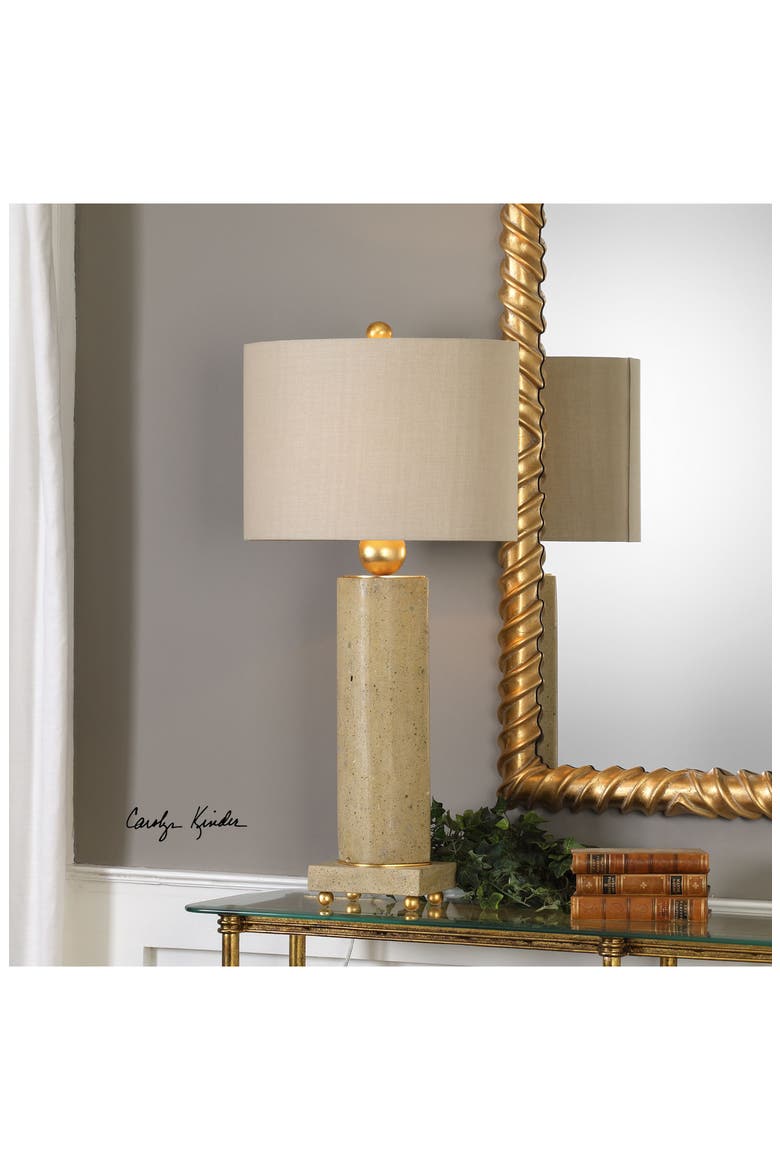 Krisel Oval Column Lamp, Alternate, color, STEEL W GOLD LEAF/ BEIGE SHADE