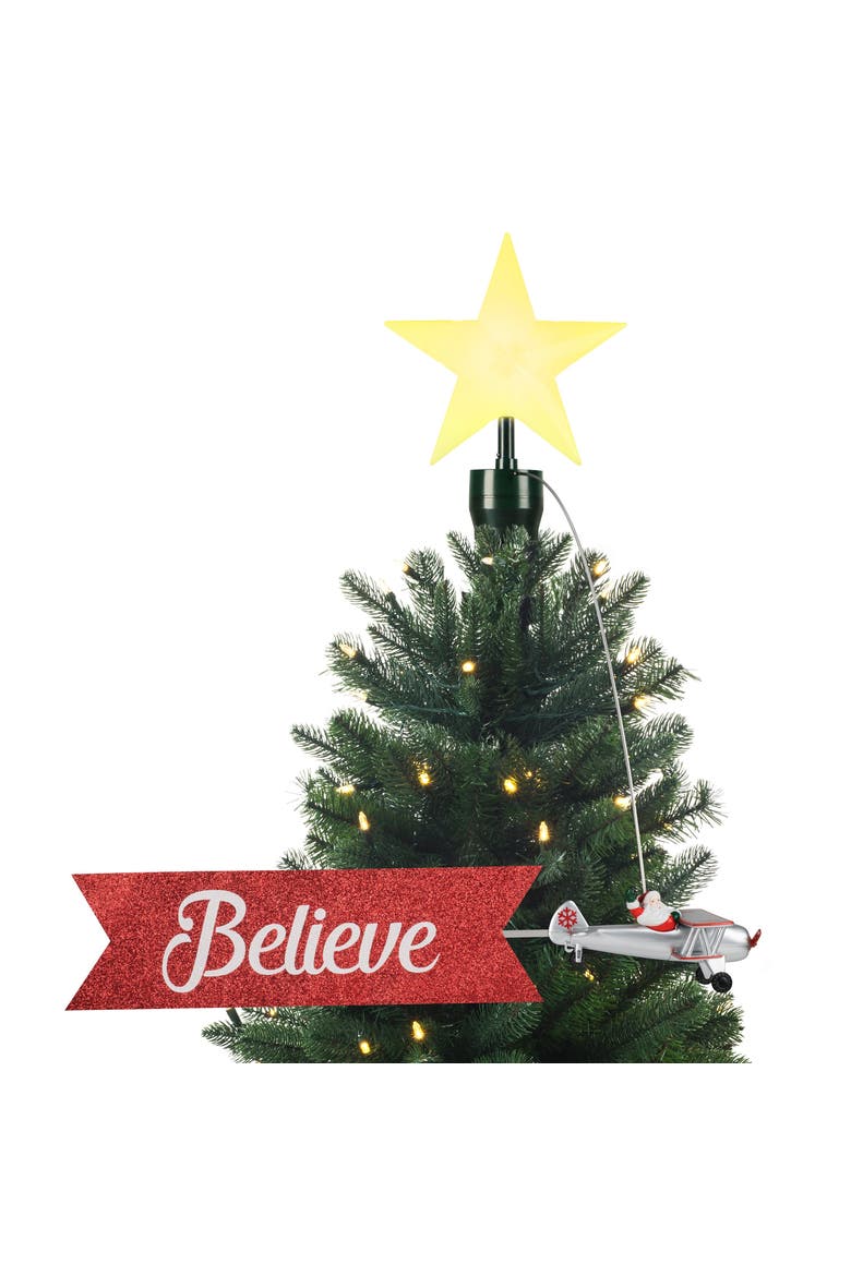 Animated Biplane Tree Topper with Banner - White Santa, Main, color, White Santa