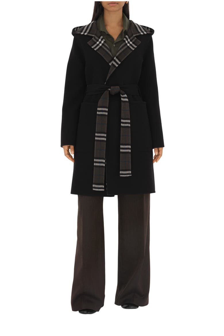Mid-length Reversible Wool Car Coat, Main, color, Black