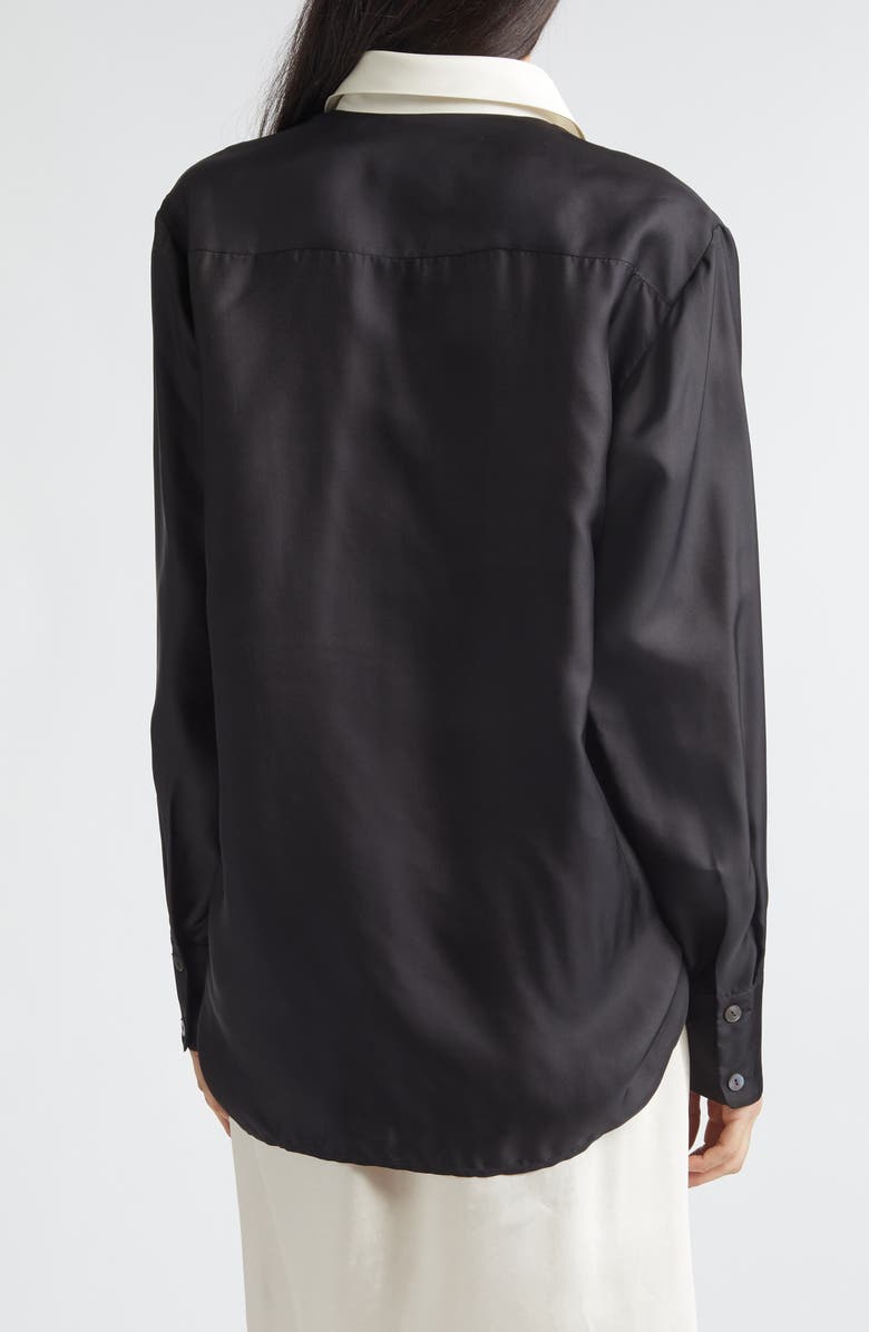 GIA STUDIOS Chiu Contrast Collar Satin Button-Up Shirt, Alternate, color, Black