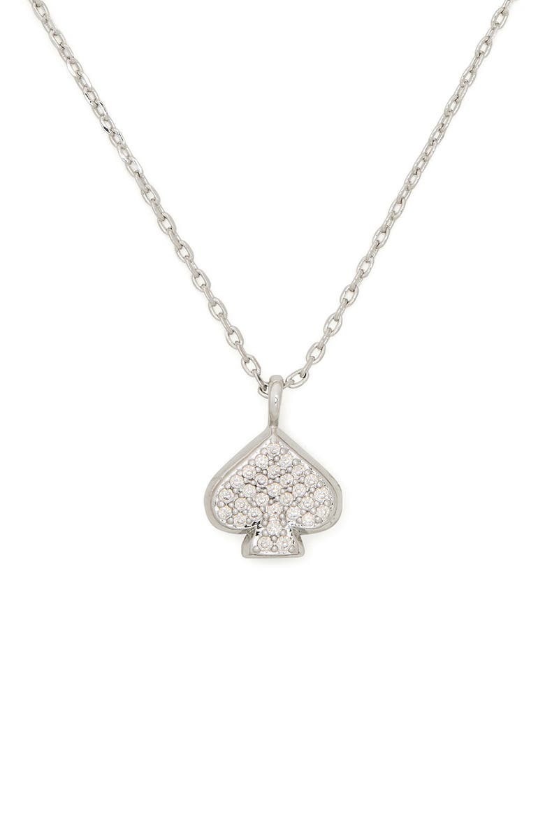 pavé crystal spade stud pendant necklace, Main, color, CLEAR/ SILVER.