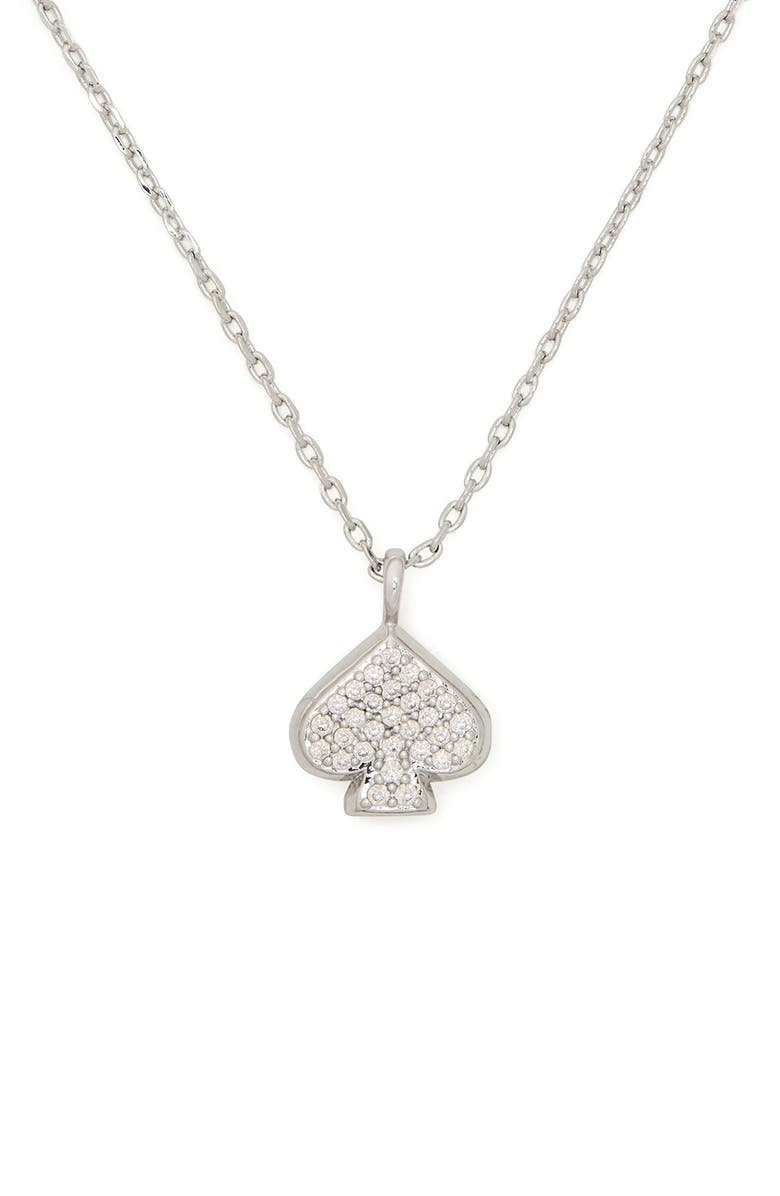 Kate Spade New York pavé crystal spade stud pendant necklace, Main, color, Clear/ Silver.