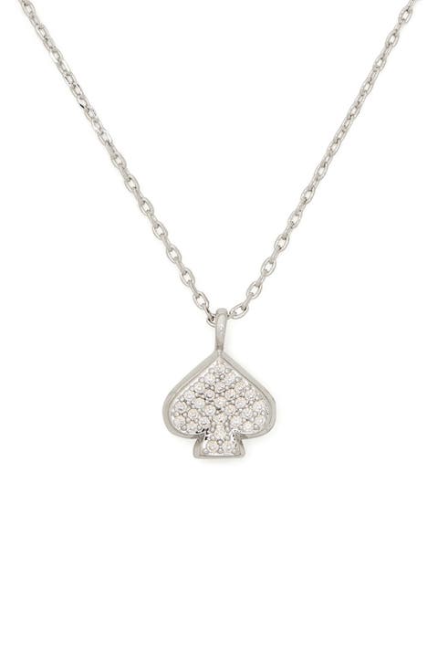 pavé crystal spade stud pendant necklace