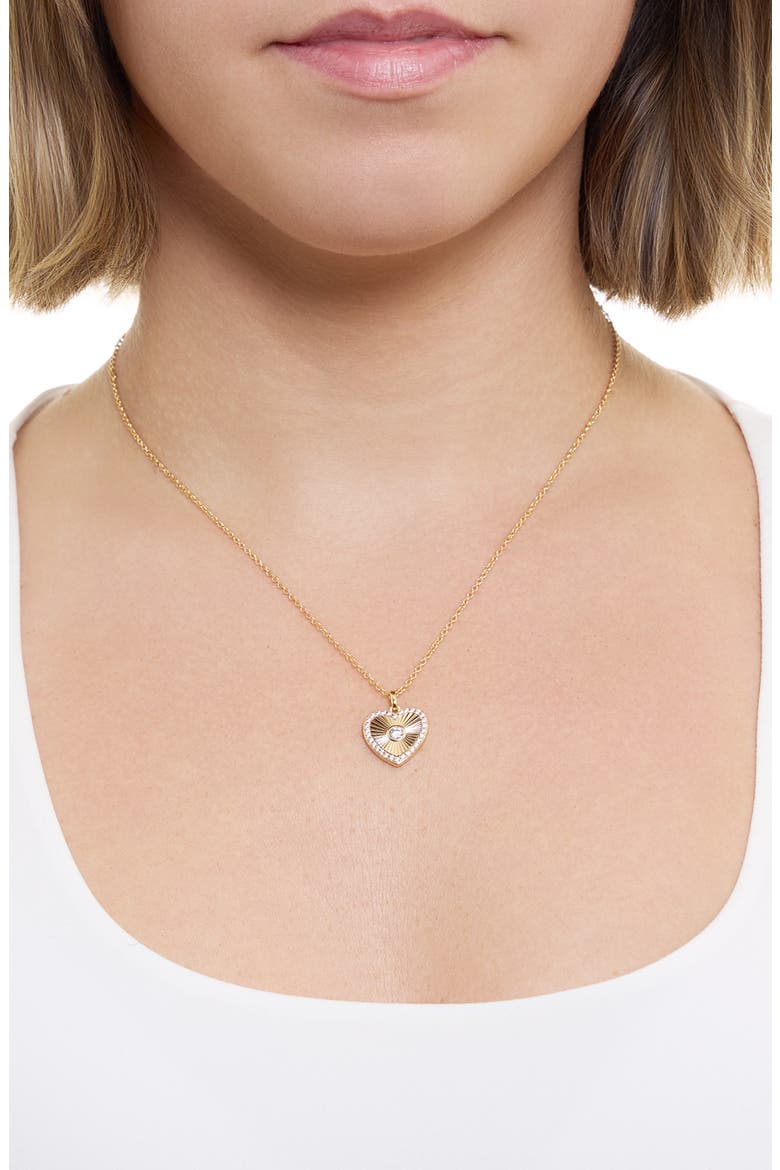 Dolce Sole Fluted Heart Cubic Zirconia Pendant Necklace, Alternate, color, GOLD