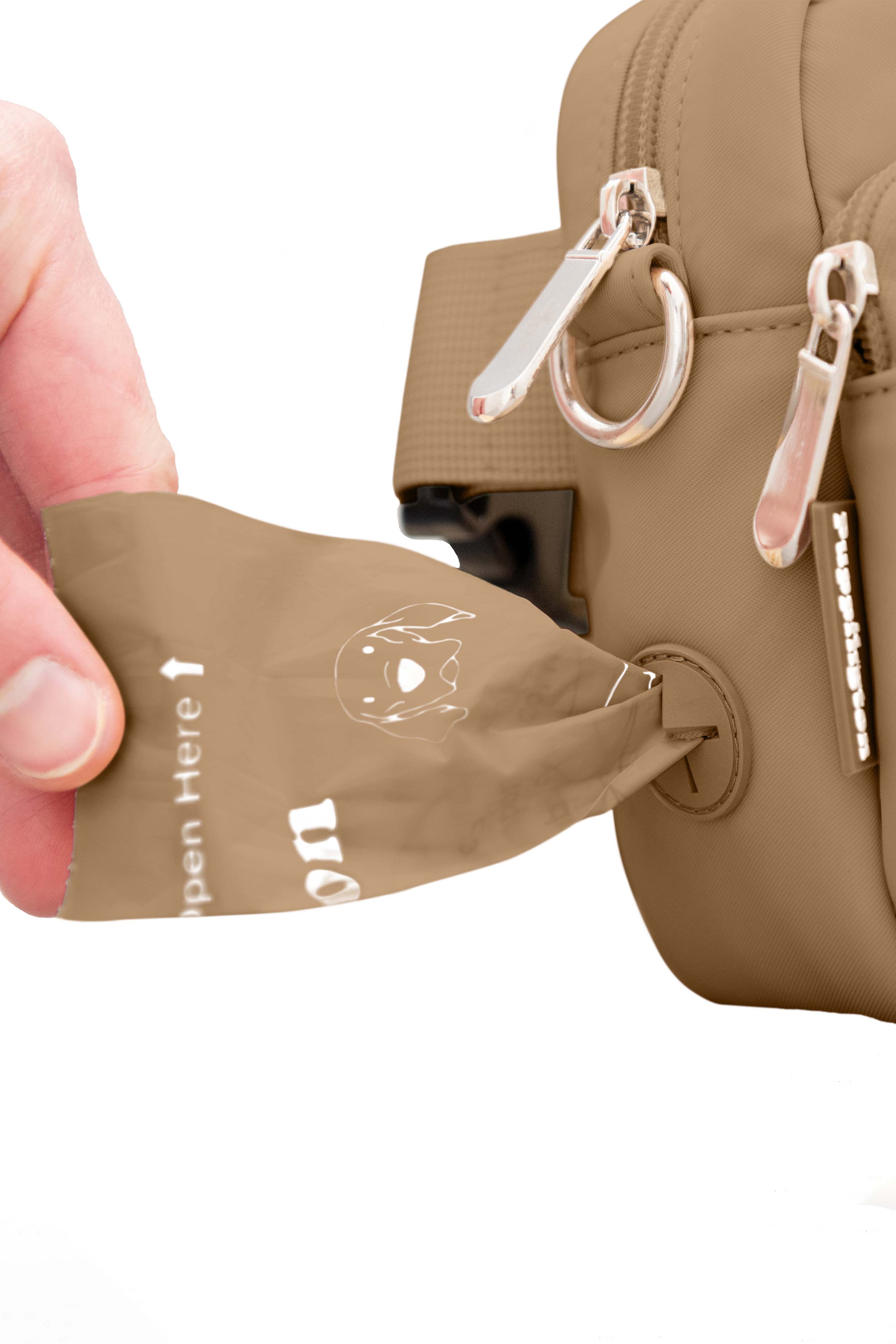 Puppington Walk Star Kit 3-in-1 Dog Walk Bag & Bowl plus Matching 90 Refill Dog Waste Bags, Alternate, color, Latte Beige