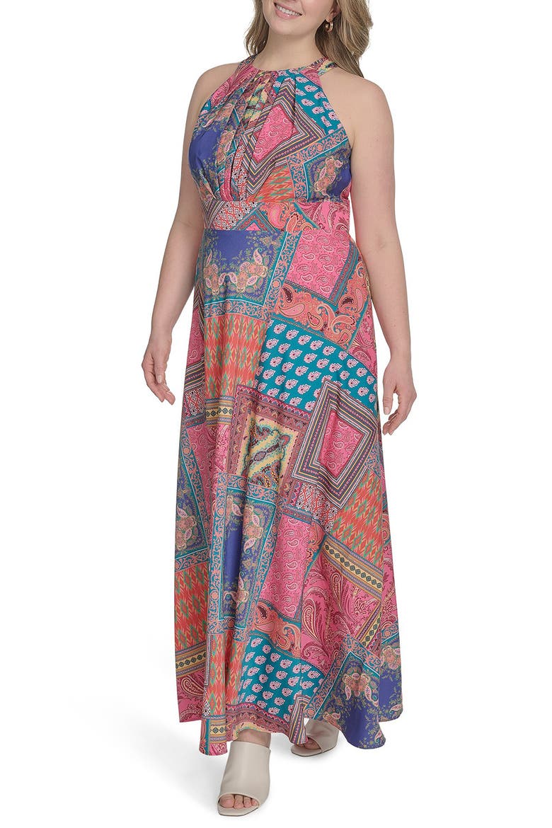 Mixed Scarf Print Sleeveless Maxi Dress, Alternate, color, PINK MULTI