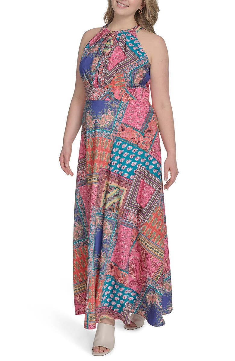 Eliza J Mixed Scarf Print Sleeveless Maxi Dress, Alternate, color, Pink Multi
