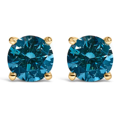 14K Gold 3.00 Cttw Blue Lab Grown Diamond Stud Earrings