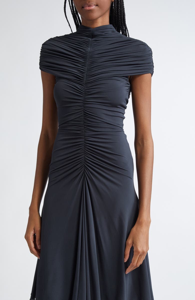 Alaïa Ruched Mock Neck Jersey Fit & Flare Dress, Alternate, color, 