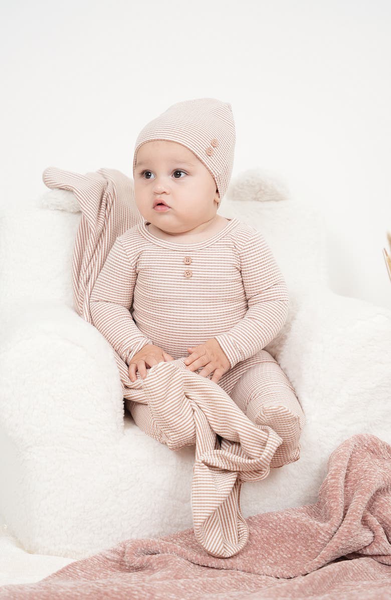 Manière Button Stripe Footie, Alternate, color, Taupe