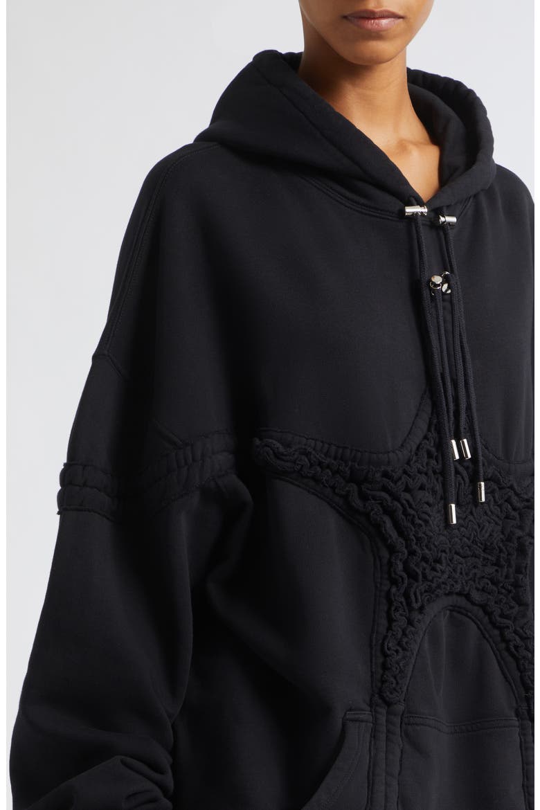 Soft Star Drawstring Ruched Cotton Hoodie, Alternate, color, BLACK