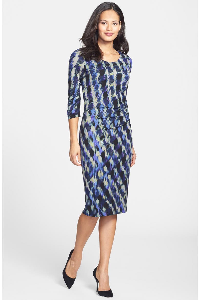 Side Pleat Print Jersey Dress, Main, color, PLUM FANTASY