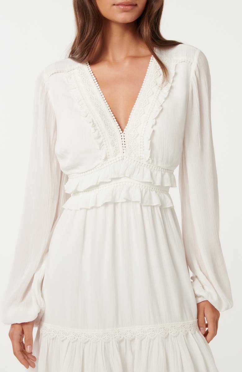 Ever New Elsa Ruffle & Embroidered Long Sleeve High-Low Minidress, Alternate, color, Porcelain