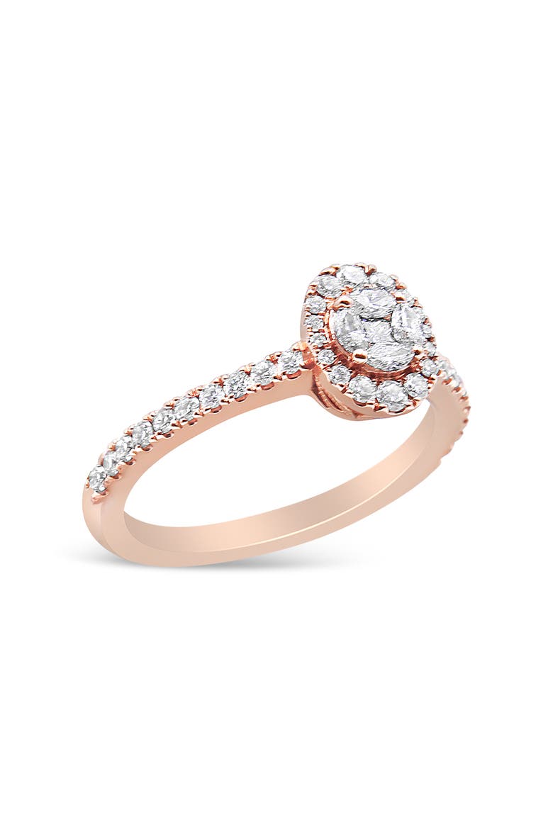 18K Rose Gold 1/2 Cttw Diamond Oval Shaped Halo Engagement Ring, Alternate, color, Pink