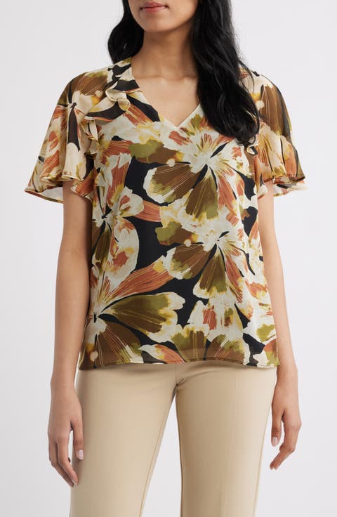 Print Flutter Sleeve Top (Regular & Petite)