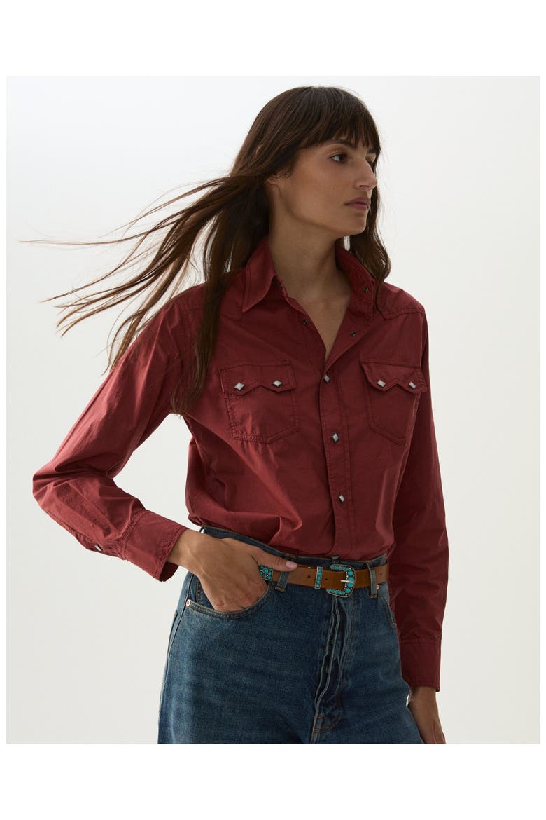 Toledo Cotton Poplin Western Shirt, Alternate, color, Burgundy