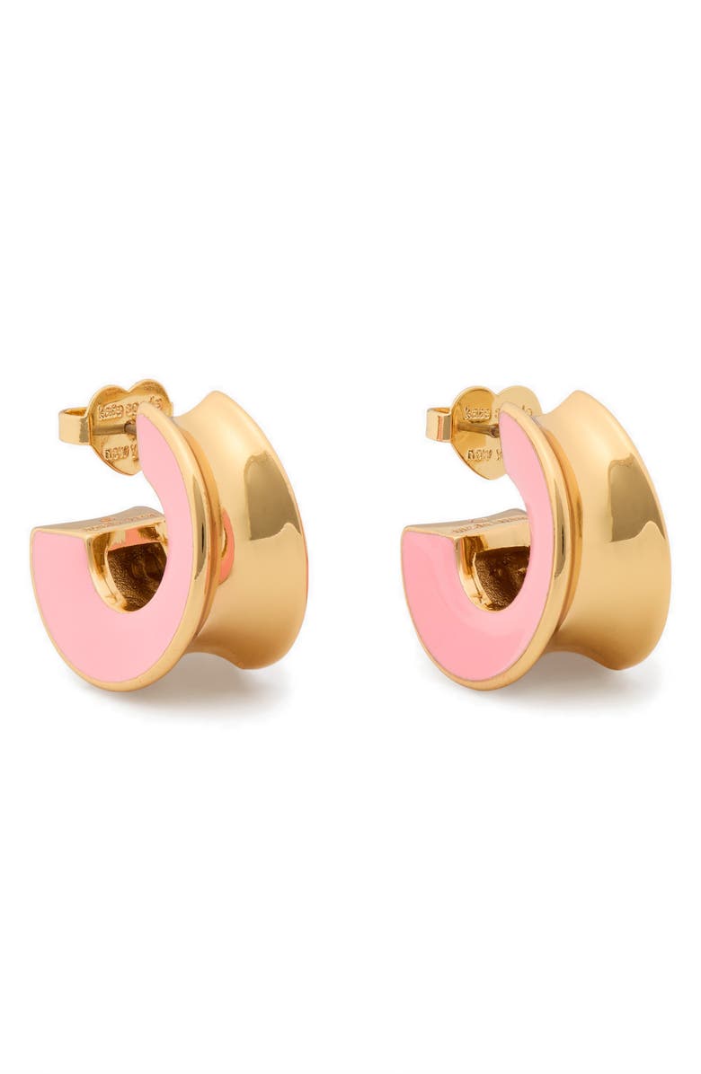 Kate Spade New York small enamel hoop earrings, Main, color, Coral.