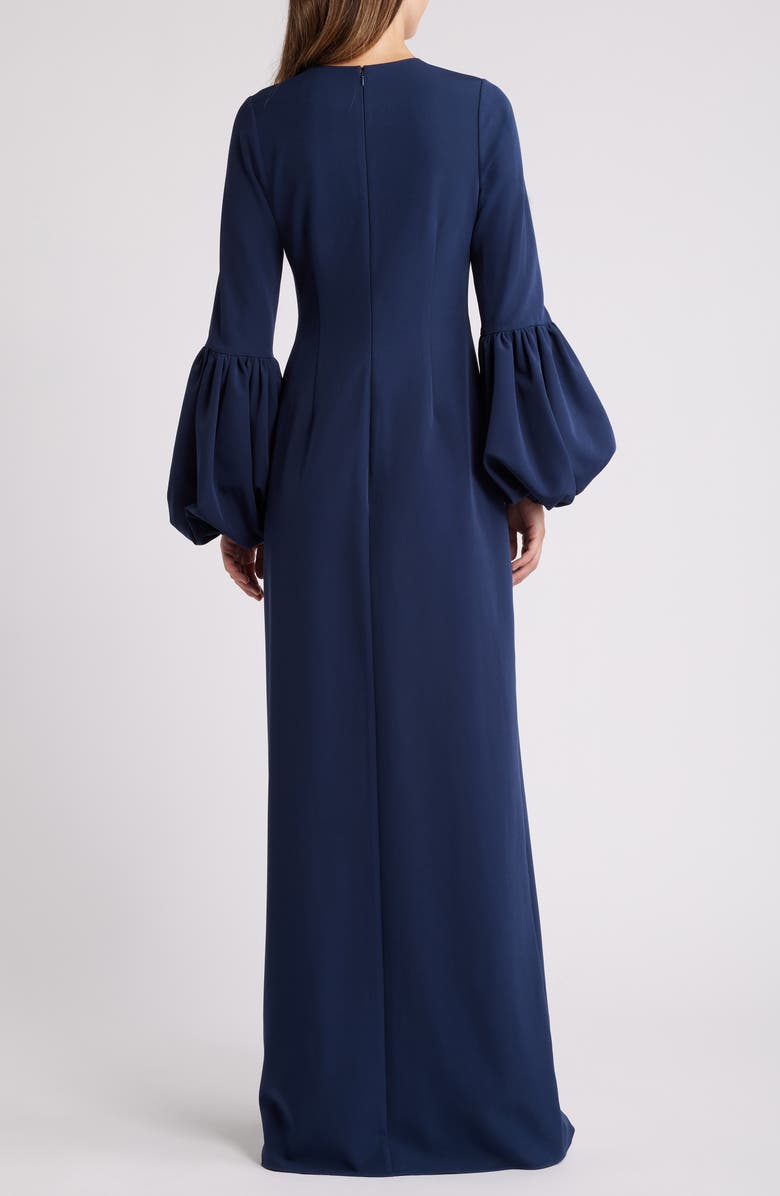 Marchesa Notte Embellished Long Sleeve Crepe Gown, Alternate, color,