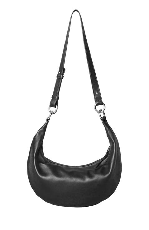 Small Leather Convertible Hobo Crescent Ring Bag
