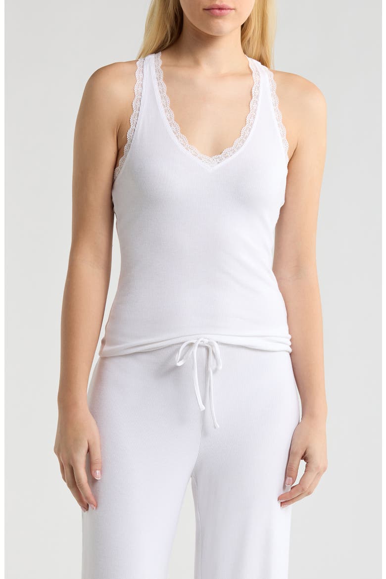 Daydream Rib Lace Trim Tank, Main, color, WHITE
