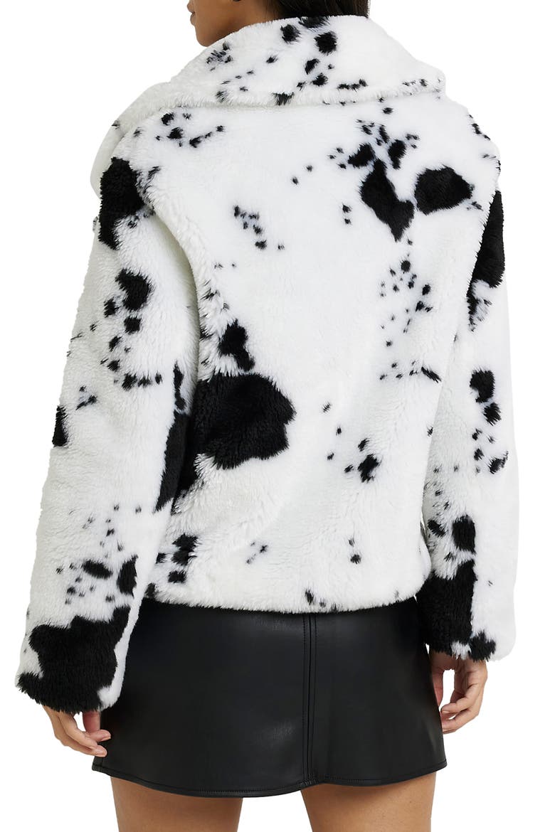 Cow Print Faux Fur Aviator Jacket, Alternate, color, CREAM