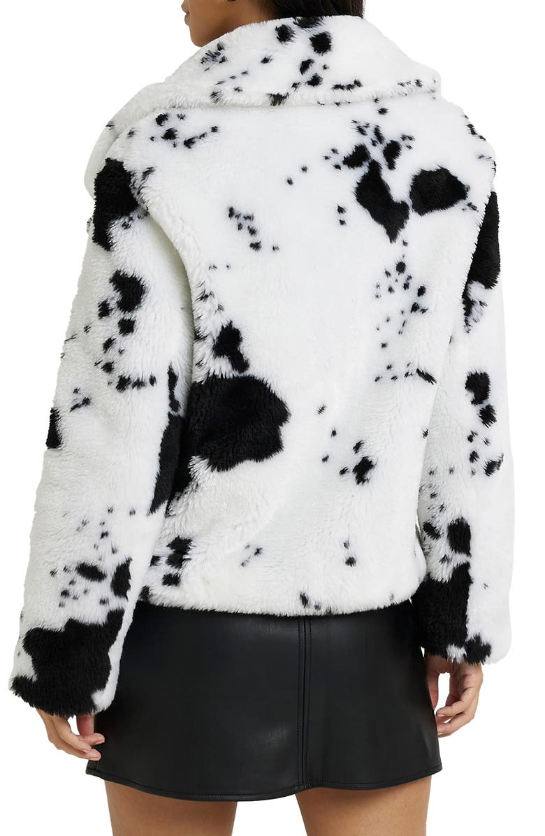 River Island Cow Print Faux Fur Aviator Jacket, Alternate, color,