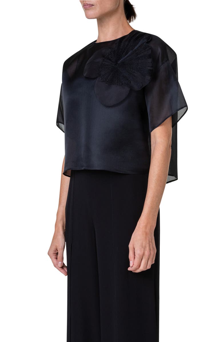 Akris Poppy Patch Crop Silk Organza Top, Alternate, color,