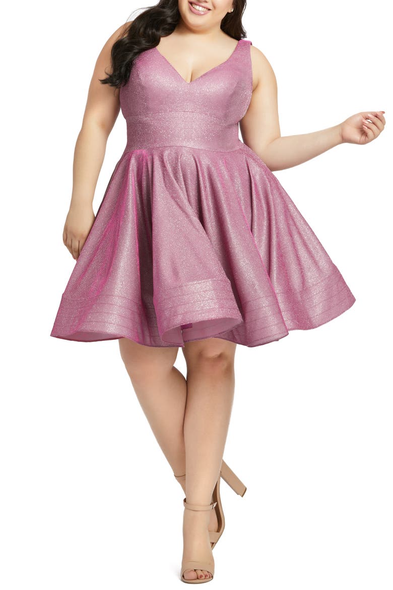 Sleeveless Sparkle Metallic Fit & Flare Dress, Main, color, RASPBERRY