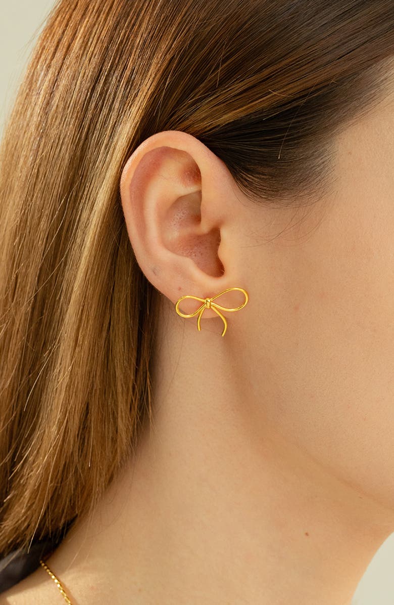 Bearfruit Jewelry Sterling Silver 18k Gold Plated Colette Chic Bow Necklace & Stud Earrings Set, Alternate, color,