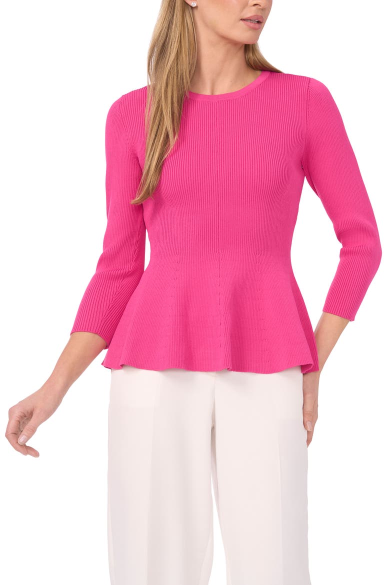 Rib Peplum Sweater, Main, color, ROSE VIOLET