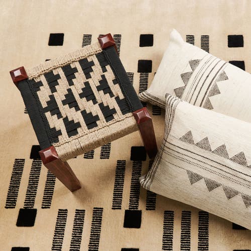 Studio Variously Kora White And Black Handloom Large Lumbar Pillow In White