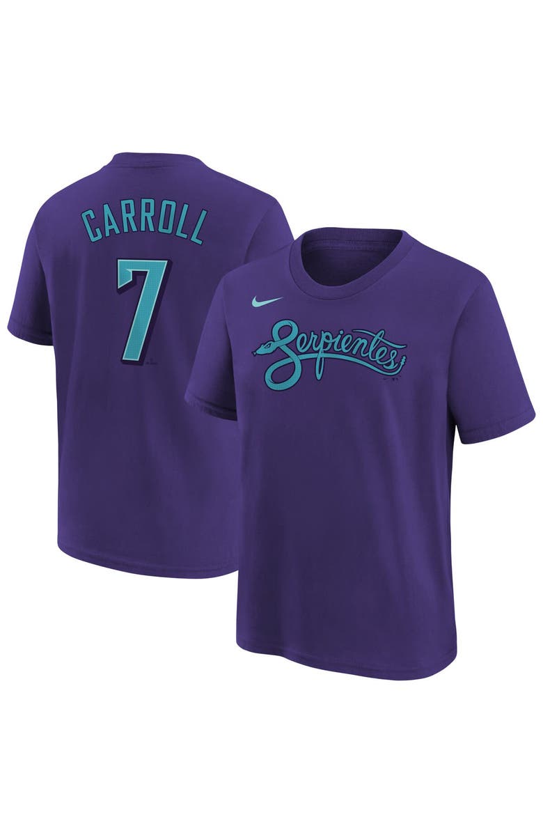 Nike Youth Nike Corbin Carroll Purple Arizona Diamondbacks Fuse City Connect Name & Number T-Shirt, Main, color, 