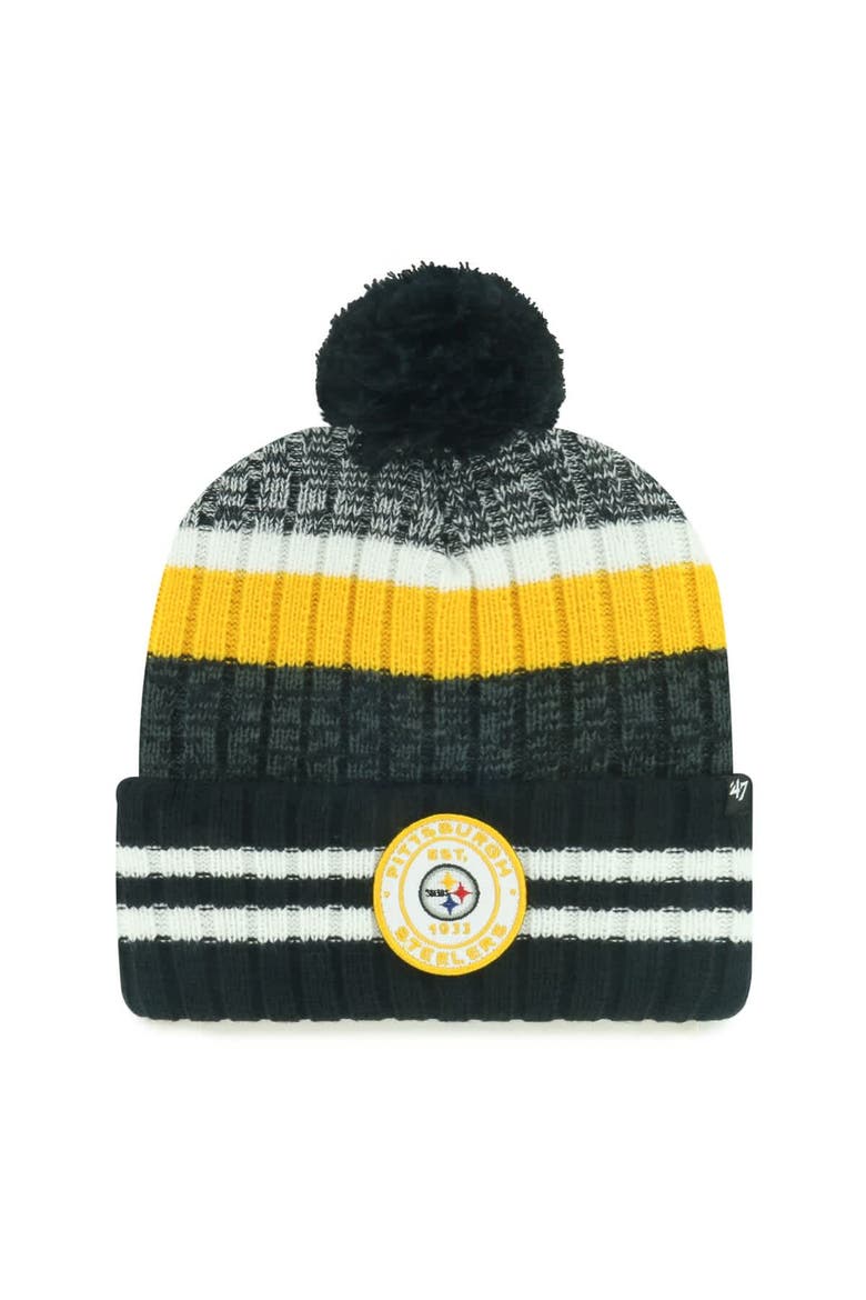 Men's '47 Pittsburgh Steelers Quiver Cuffed Knit Hat with Pom, Main, color, Black