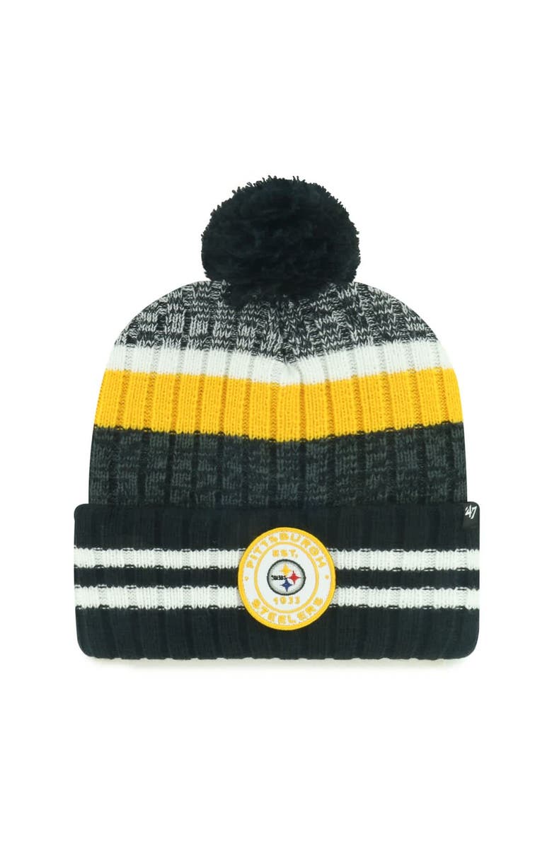 '47 Men's '47 Pittsburgh Steelers Quiver Cuffed Knit Hat with Pom, Main, color, Black