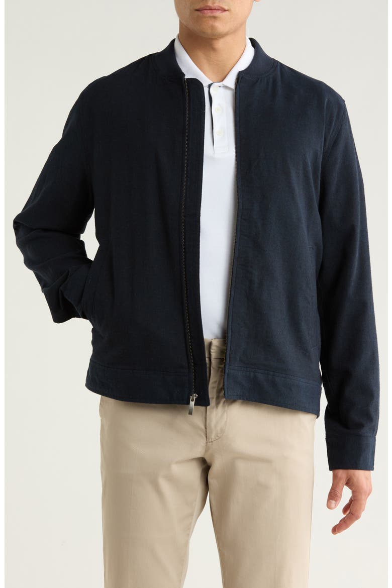 Linen Blend Bomber, Main, color, NAVY SAPPHIRE - BLACK EOE