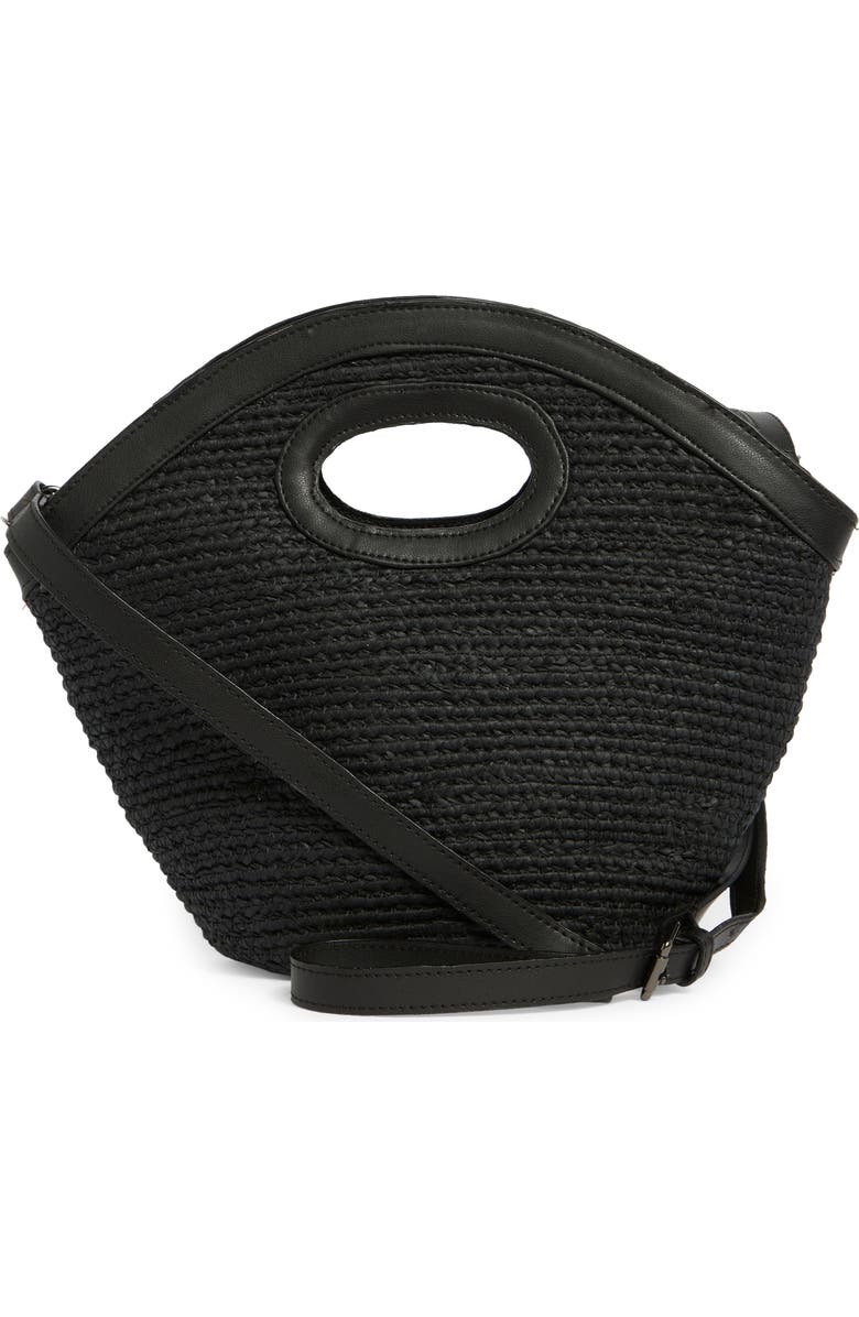 Collection XIIX Flared Cutout Handle Straw Bag, Alternate, color, Black