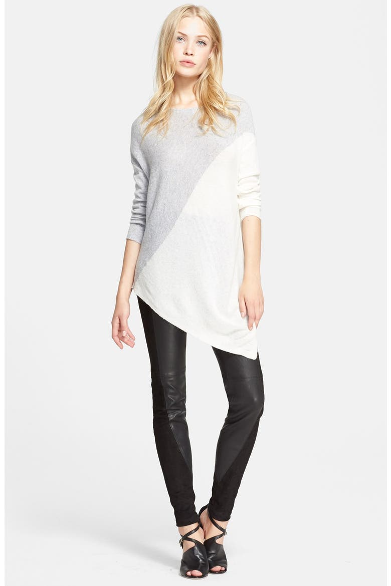 Asymmetrical Wool Blend Sweater, Main, color, GREY/ CREAM