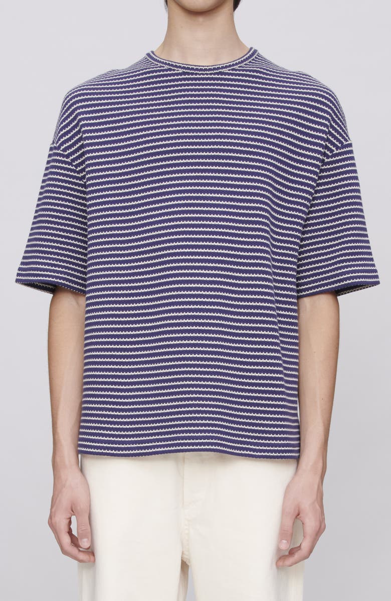 A.P.C. Bahia Texture Stripe Organic Cotton T-Shirt, Alternate, color, Iak Dark Navy