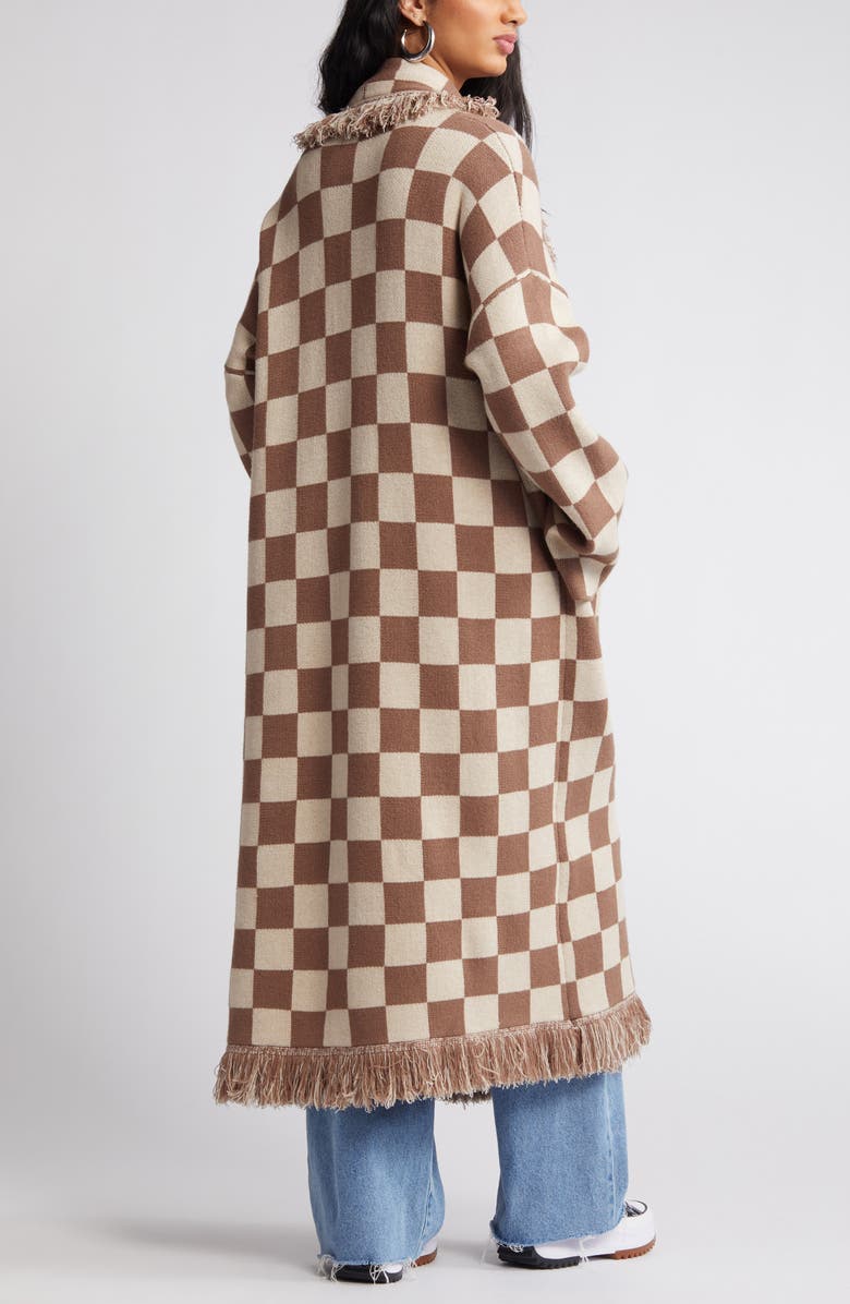 Dressed in Lala Fringe Blanket Cardigan, Alternate, color, Tan Check