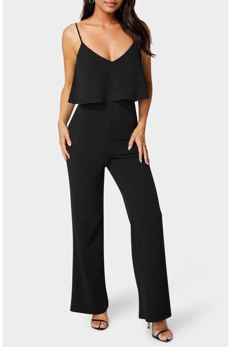Ruffle Overlay Wide Leg Jumpsuit, Main, color, BLACK