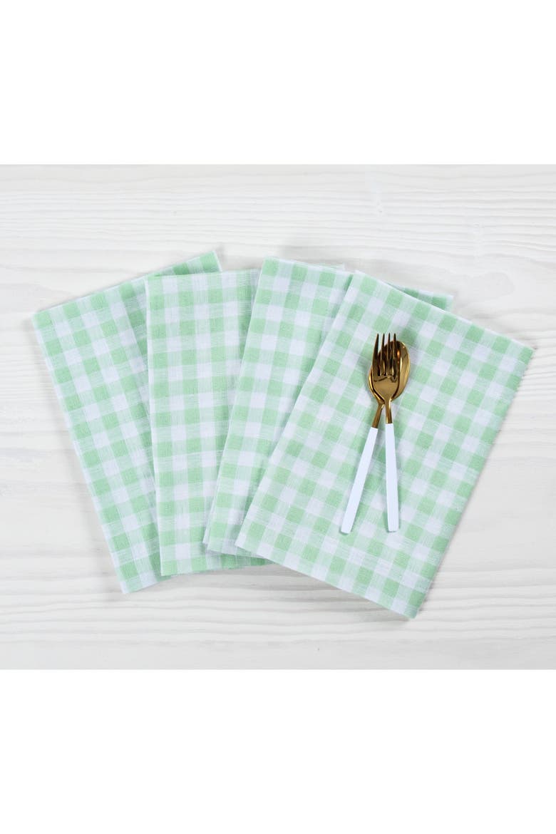 Linen Dinner Napkins Set of 4, 20 x 20" - Gingham Check, Main, color, Celadon